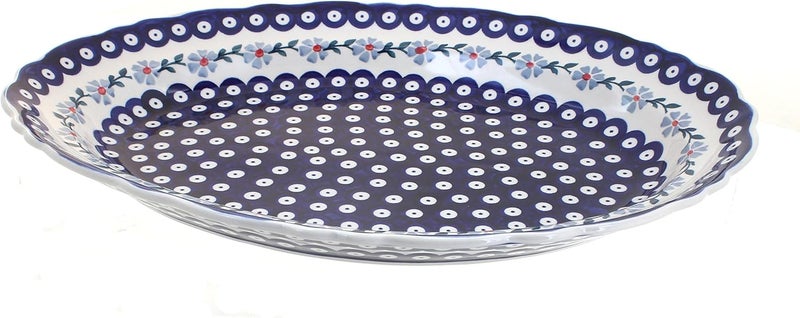 Blue Rose Pottery Blue Rose Polish Pottery Blue Violet Large Oval Serving Platter - Image 1