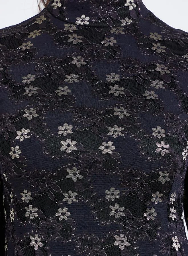 Styli  Women Black Lace Long Sleeves Sheath Midi Dress for Women | Best Price UAE