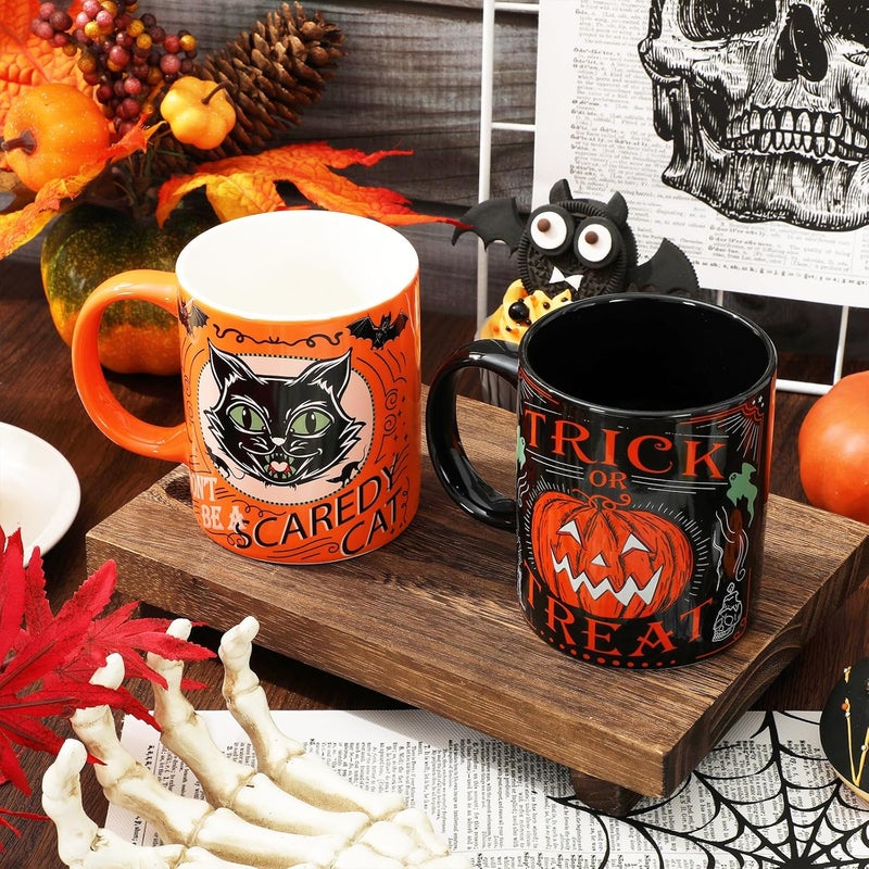 Whaline 4Pcs Halloween Mug Pumpkin Black Cat Bat Skeleton Coffee Mug Orange Black Ceramic Drinking Mugs for Halloween Party Supplies Table Centerpieces 12oz - Image 3