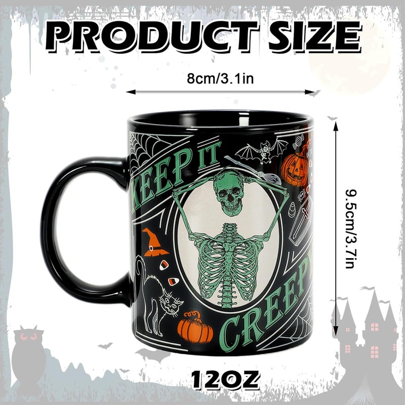 Whaline 4Pcs Halloween Mug Pumpkin Black Cat Bat Skeleton Coffee Mug Orange Black Ceramic Drinking Mugs for Halloween Party Supplies Table Centerpieces 12oz - Image 2