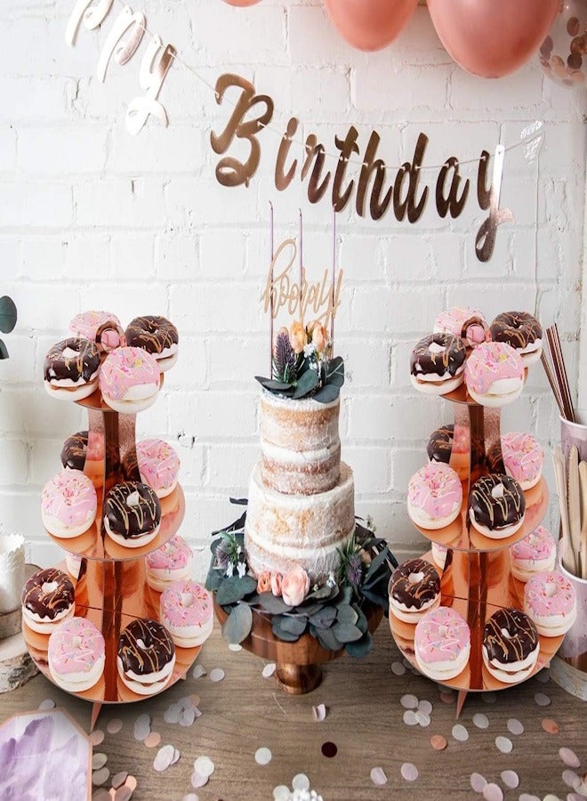 JOLLITY LLC حامل كعكة من 3 طبقات لحفلات الشاي الراقية حامل كعكة باللون الوردي الذهبي مع ألواح كعكة برج حلوى دائري لتزيين الحفلات أعياد الميلاد الذكرى السنوية الزفاف (2 قطعة) - Image 2