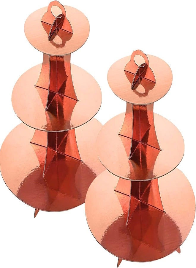 JOLLITY LLC حامل كعكة من 3 طبقات لحفلات الشاي الراقية حامل كعكة باللون الوردي الذهبي مع ألواح كعكة برج حلوى دائري لتزيين الحفلات أعياد الميلاد الذكرى السنوية الزفاف (2 قطعة) - Image 1