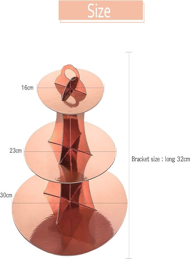 JOLLITY LLC حامل كعكة من 3 طبقات لحفلات الشاي الراقية حامل كعكة باللون الوردي الذهبي مع ألواح كعكة برج حلوى دائري لتزيين الحفلات أعياد الميلاد الذكرى السنوية الزفاف (2 قطعة) - Image 5