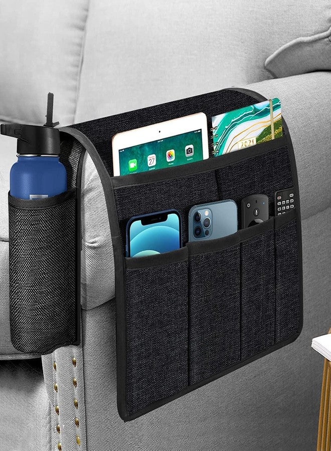 DHARMATMAJ Cotton Sofa Armrest Organizer Sofa Cover Remote Magazine Tablet Mobile Holder for Home Office Bedroom Hotel with Front Side Drink Holder (Dark Grey) - Image 1
