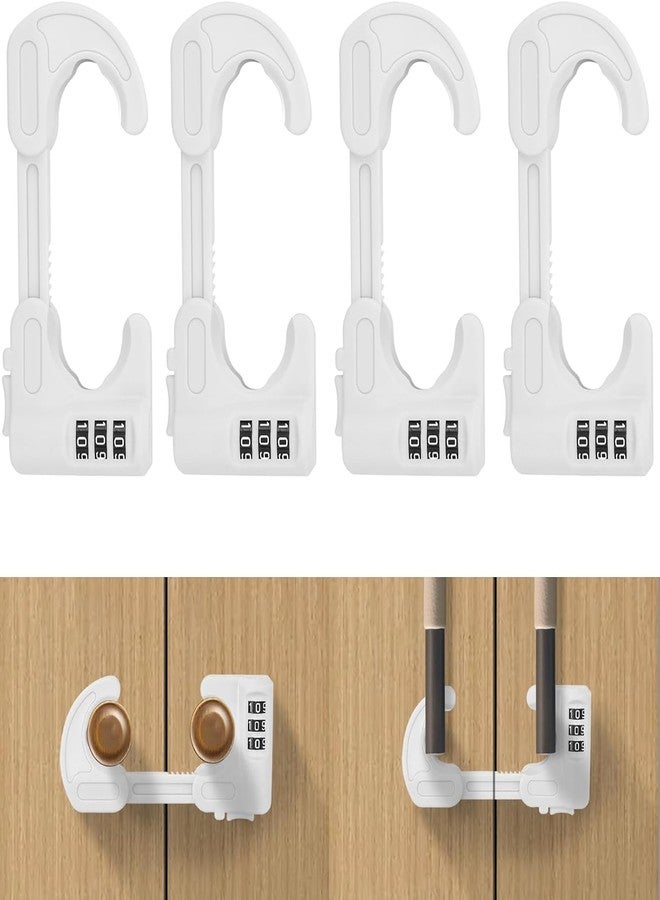 HoneSecur 4 Pack U-Shaped Cabinet Locks with Combination Baby Proofing Cabinet Lock Child Proof Sliding Cabinet Door Locks Adjustable Drawers Cupboard Locks Baby Safety Cabinet Latches for Knob Handle (White) - Image 1