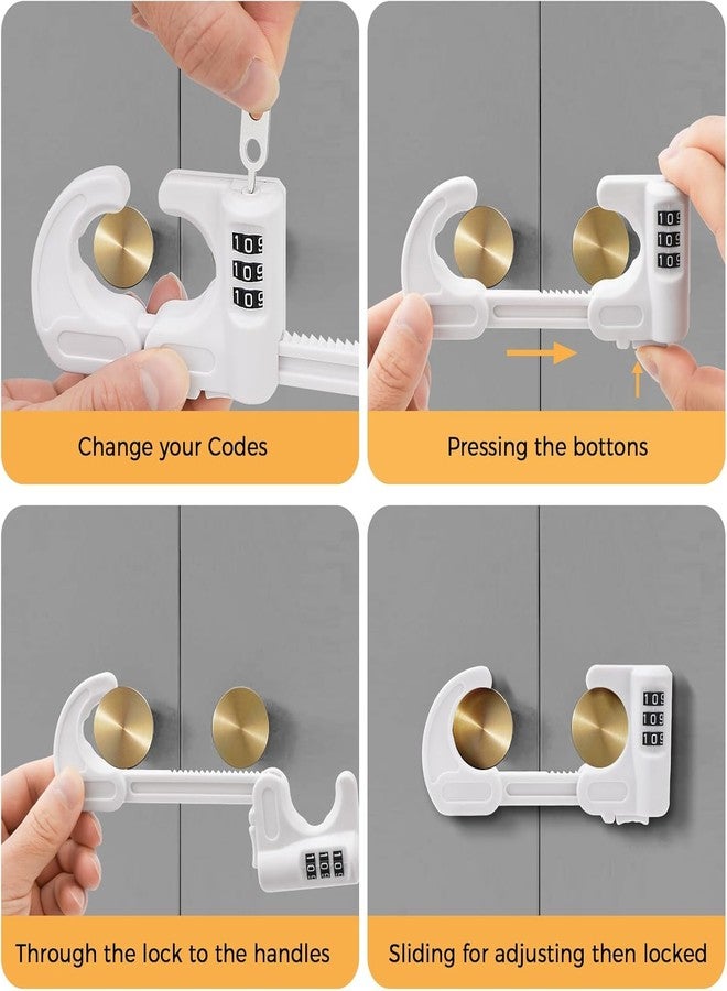 HoneSecur 4 Pack U-Shaped Cabinet Locks with Combination Baby Proofing Cabinet Lock Child Proof Sliding Cabinet Door Locks Adjustable Drawers Cupboard Locks Baby Safety Cabinet Latches for Knob Handle (White) - Image 5