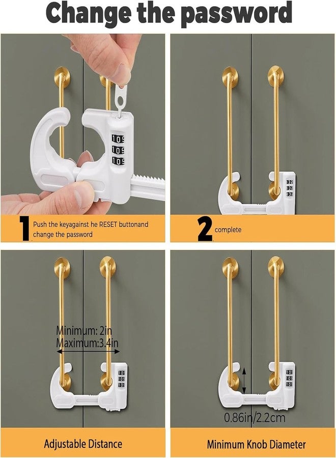 HoneSecur 4 Pack U-Shaped Cabinet Locks with Combination Baby Proofing Cabinet Lock Child Proof Sliding Cabinet Door Locks Adjustable Drawers Cupboard Locks Baby Safety Cabinet Latches for Knob Handle (White) - Image 4