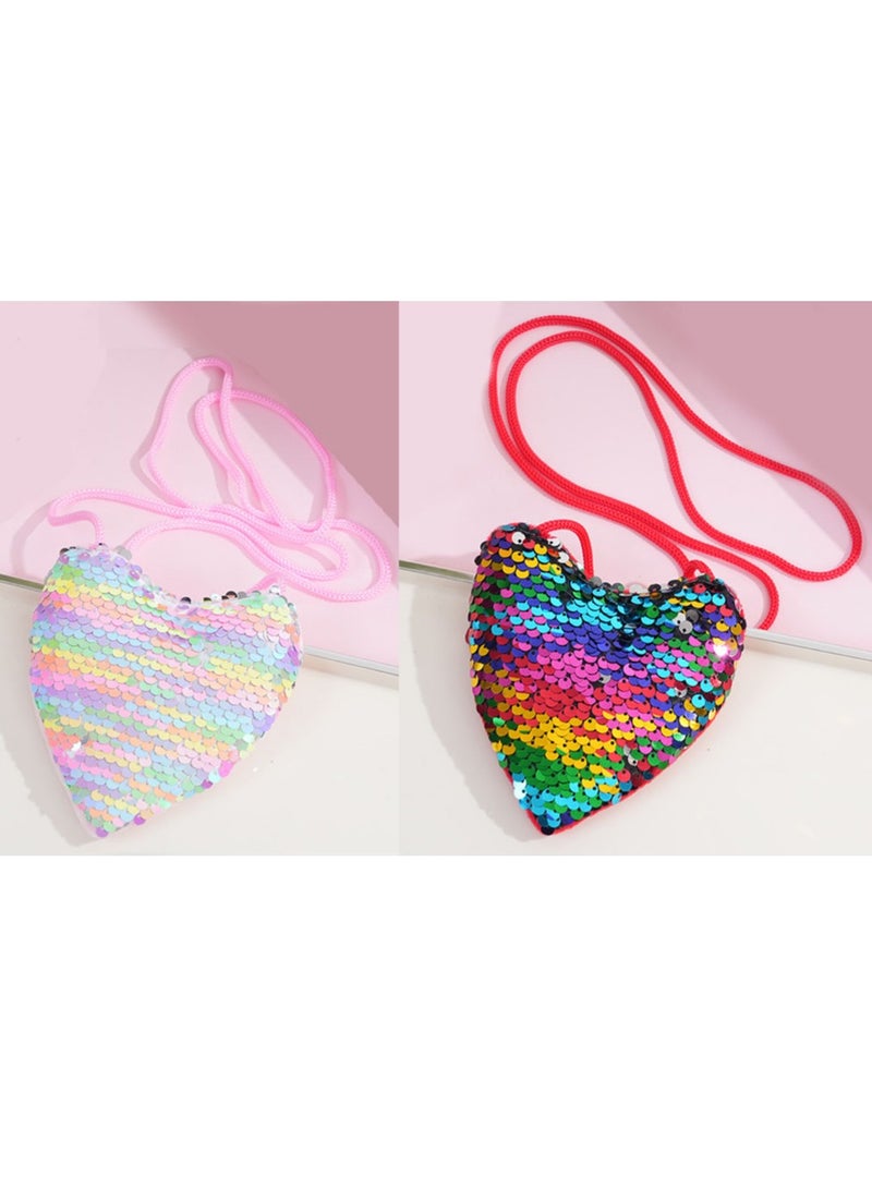 Pack of 2 Little Girls Glitter Reversible Sequins Crossbody Purse, Mini Shoulder Bag for Outings & Parties - Image 1