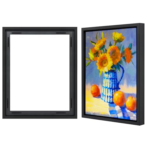 إطار عائم من أمريكان فلات 16x20 مع شرائط لاصقة متضمنة إطار عائم عمودي وأفقي للأعمال الفنية إطارات قماشية لعرض الجدران باللون الأسود