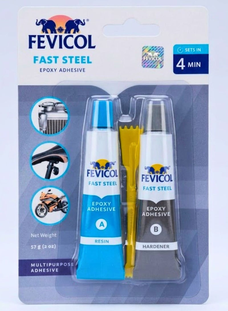 Fevicol Fast Steel Epoxy 57 gm | Two- Component Rapid-Setting Metal Adhesive for Auto Repairs Plumbing Radiators Household Fixes & Industrial Sealing - Image 1