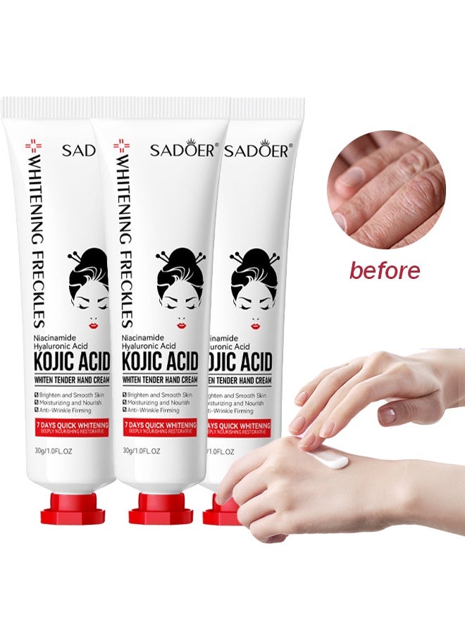 SADOER Kojic Acid Whiten Tender Hand Cream, Kojic Acid Cream Sadoer,Whitening Freckles Kojic Acid Hand Cream (3 PCS) - Image 1