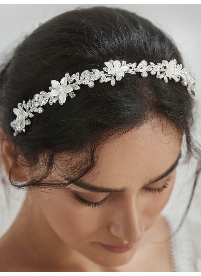 SWEETV - Weetv Rhinestone Bridal Headband Silver Wedding Headpiece For Bride Crystal Bridal Hair Pieces For Wedding Hair Accessories For Women Girl - Image 1