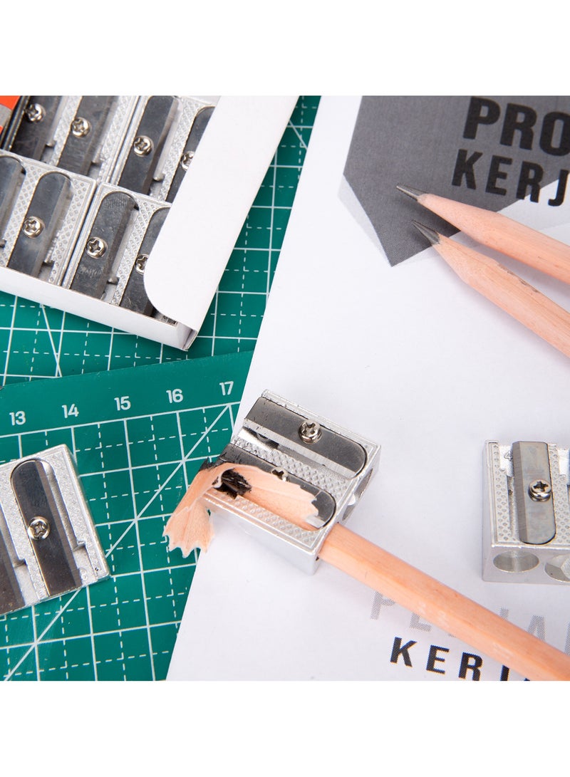 Deli Pencil Sharpener - 2-Hole, Durable Aluminum, Silver, E39762 - Image 5