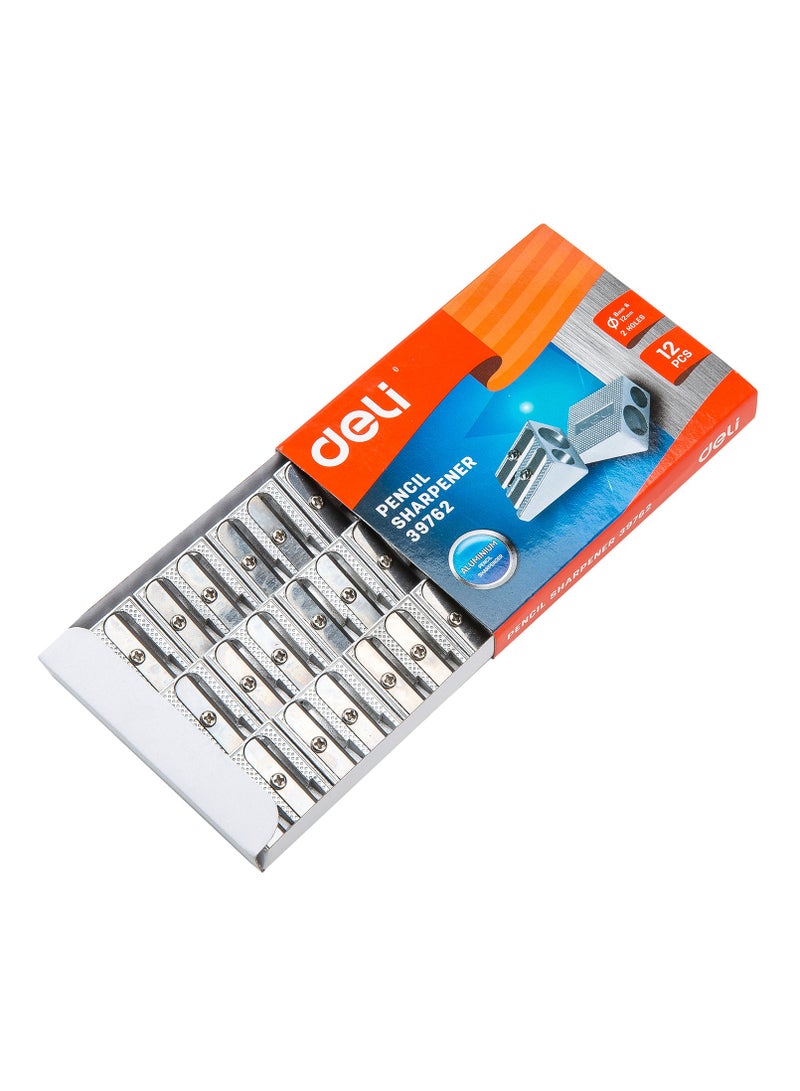Deli Pencil Sharpener - 2-Hole, Durable Aluminum, Silver, E39762 - Image 3