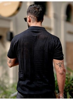 Maniac Mens 3/4th Sleeve Black Wrap Flat Knit Cotton Shirt  - Image 4