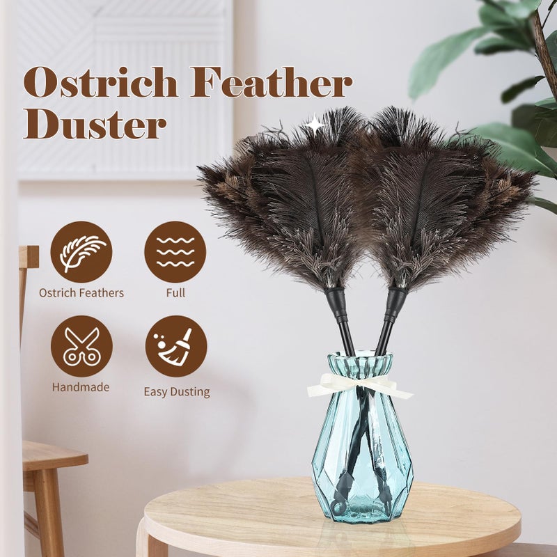 Daieeparty Natural Ostrich Feather Duster 14.9 Inch Fluffy Mini Dusters With Plastic Handheld For Cleaning Car Keyboard Office 1 Pcs - Image 3