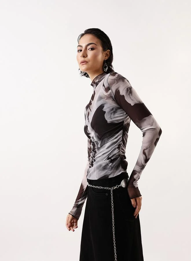 Hubberholme Women's Black 100% Polyester Self Design Pattern Slim Fit Tops