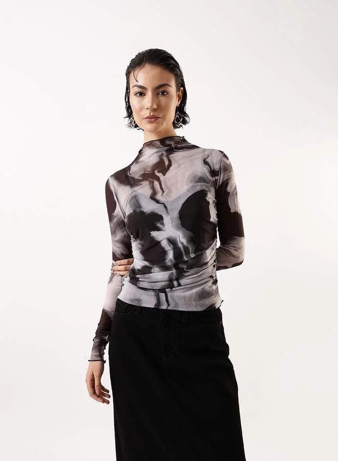 Hubberholme Women's Black 100% Polyester Self Design Pattern Slim Fit Tops