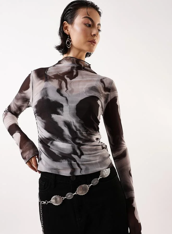 Hubberholme Women's Black 100% Polyester Self Design Pattern Slim Fit Tops