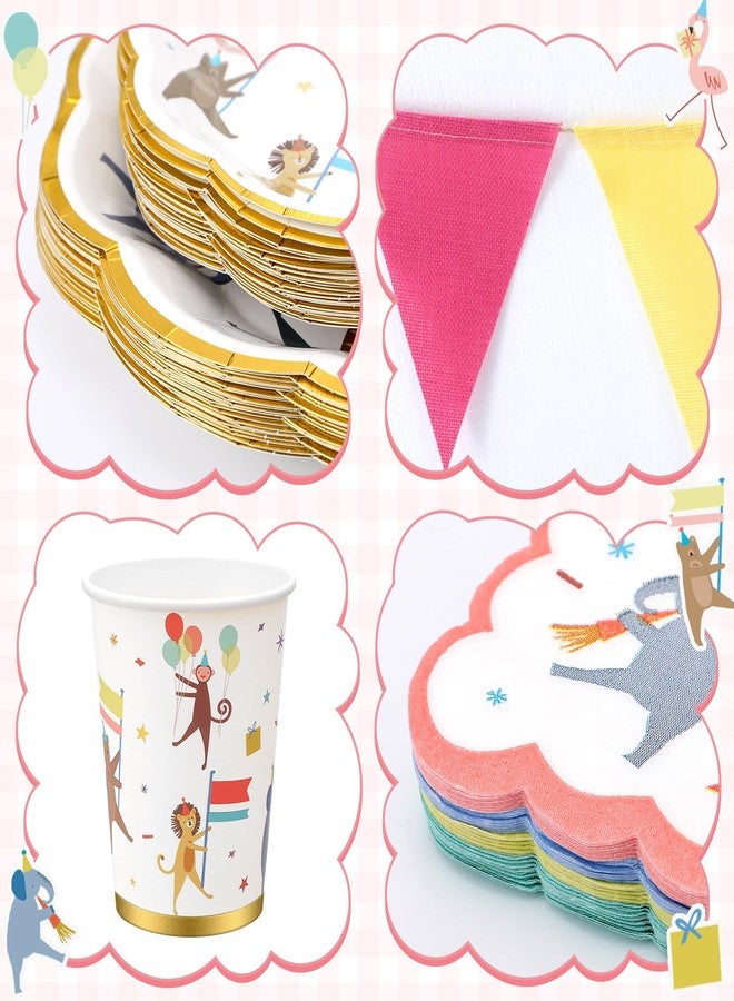 Maxdot 105 Pcs Animal Parade Party Supplies, Includes 25 Disposable Paper Plates, Napkins and Cups, 3 Disposable Tablecloth, 2 Banners, Jungle Safari Animal Tableware for 25 Guests - Image 3