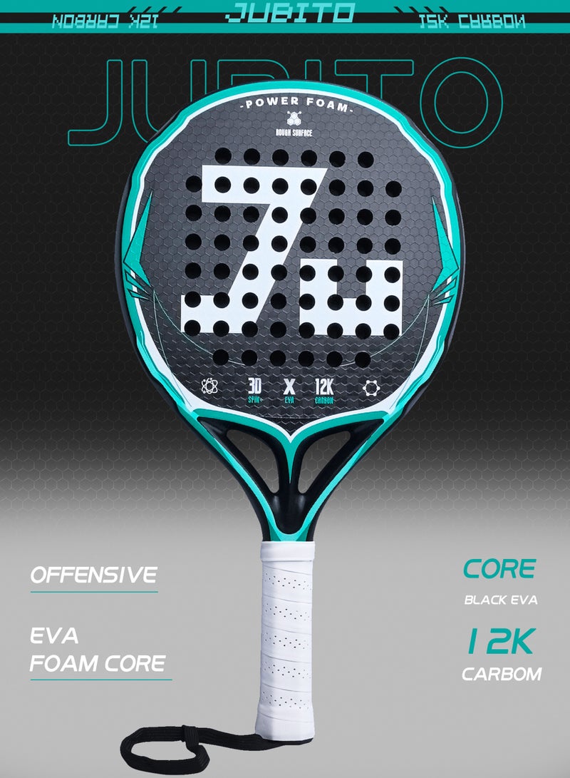JUBITO Padel racket | Offensive padel tennis racket | 12K carbon fiber | EVA memory flex foam core| Comfortable shock-absorbing handle - Image 1