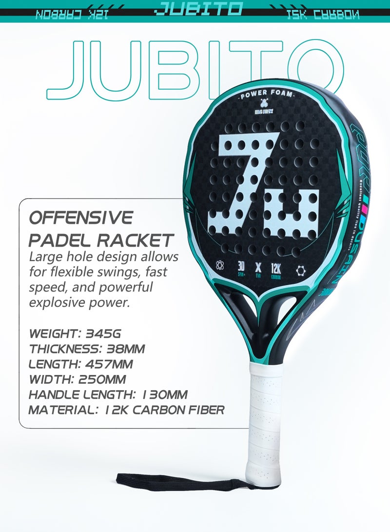 JUBITO Padel racket | Offensive padel tennis racket | 12K carbon fiber | EVA memory flex foam core| Comfortable shock-absorbing handle - Image 2