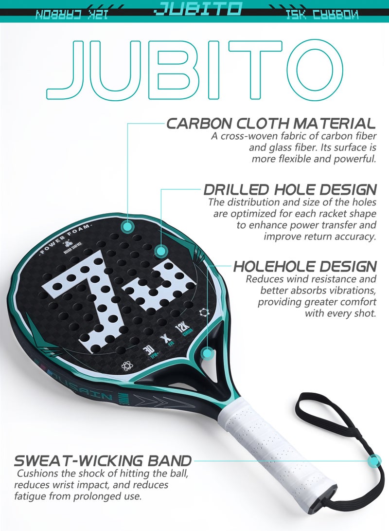 JUBITO Padel racket | Offensive padel tennis racket | 12K carbon fiber | EVA memory flex foam core| Comfortable shock-absorbing handle - Image 3