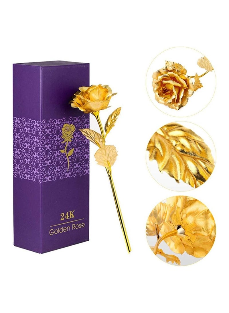 RATSAW 10 Inch 24K Gold Foil Artificial Rose 24K Gold Rose Birthday Gift Wedding Mother's Day Gift With Gift Box Gold Set  - Image 2