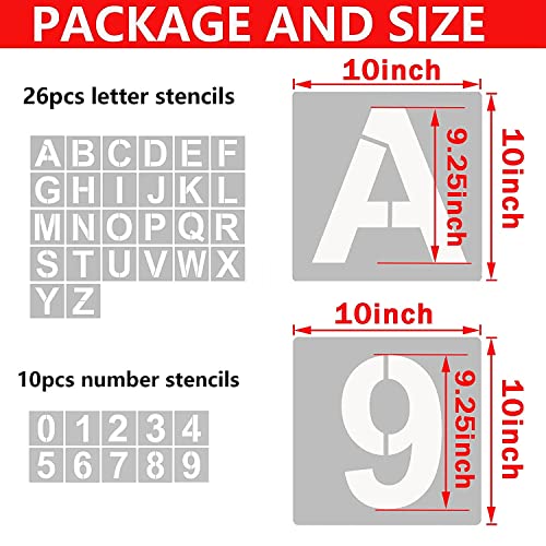 Ivana's 10 Inch Letter Stencils and Numbers, 36 Pcs Alphabet Art Craft, Reusable Plastic Art Craft for Wood, Wall, Fabric, Rock, Chalkboard, Signage, DIY School Art Projects, 10 Inch - Image 2