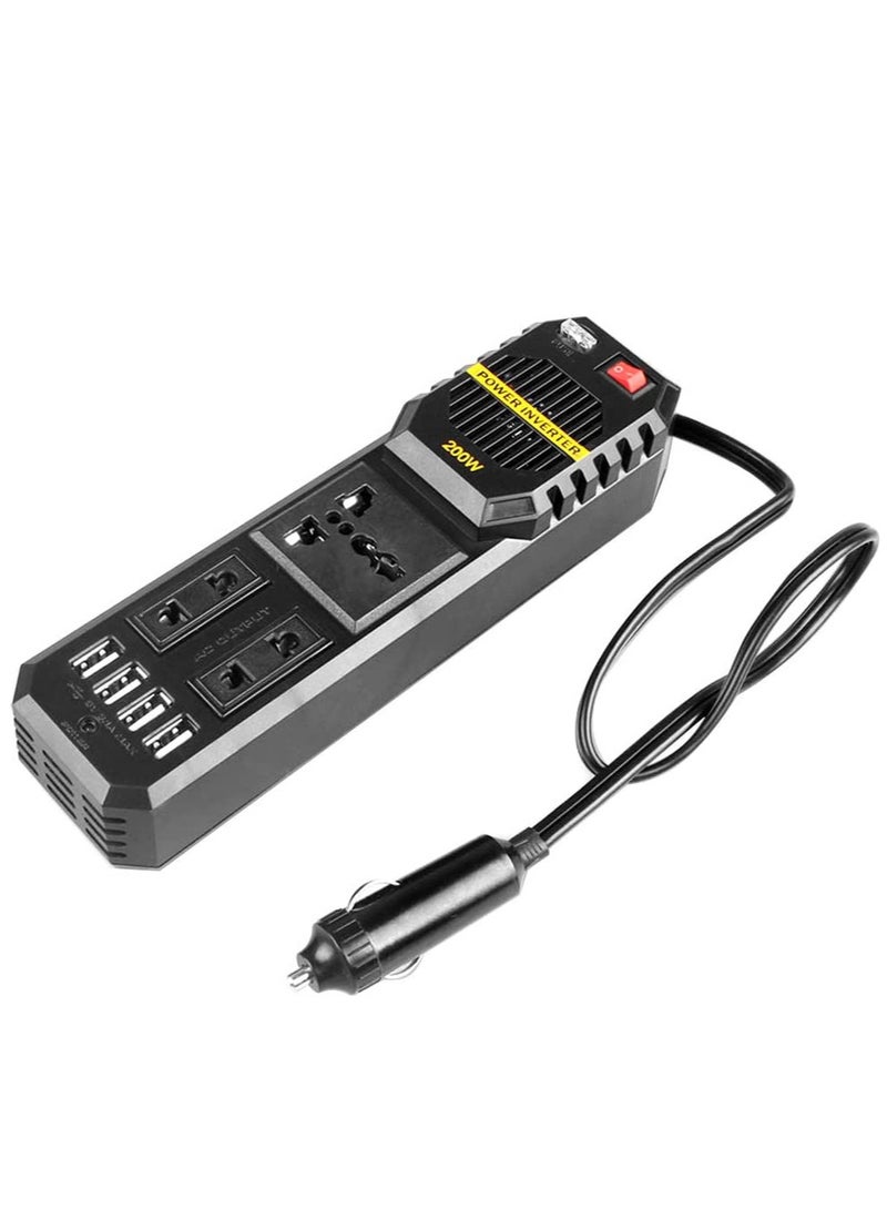 200W Power Inverter, DC 12V to AC 220V Car Power Inverter with 4 USB Ports Multi-Protection Car Charger Adapter - Image 1