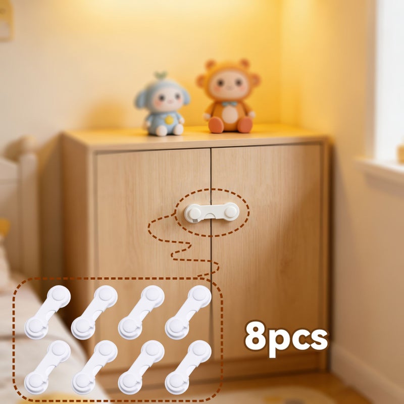 8 Pieces Waterproof Child Safety Cabinet Lock Set No Tools Required Adhesive Backing Includes Keys and Code For Refrigerators Cabinets Pantry Door And Kitchen Locks Snow White - Image 1