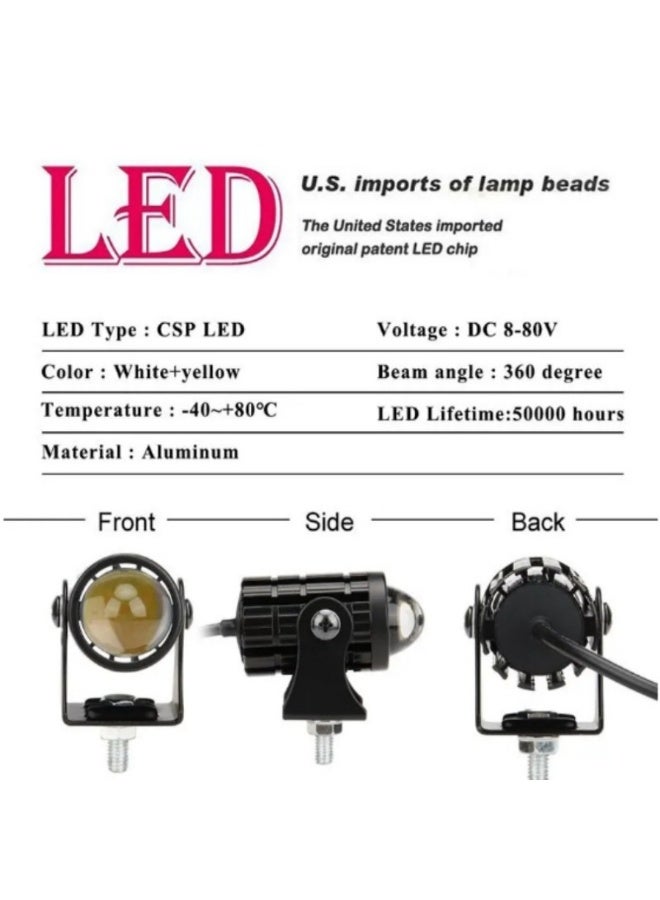 ضوء عمل LED ثنائي اللون 8-80 فولت - أبيض + أصفر مصباح كشاف للدراجات النارية والمركبات الوعرة والجيب والشاحنات والقوارب - مقاوم للماء فائق السطوع - Image 1