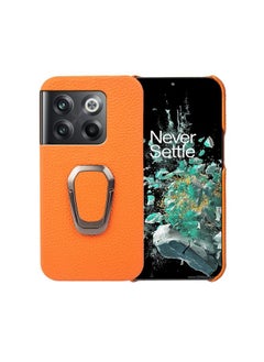 Case Cover For For OnePlus Ace Pro Ring Holder Litchi Texture Genuine Leather Phone Case(Yellow)