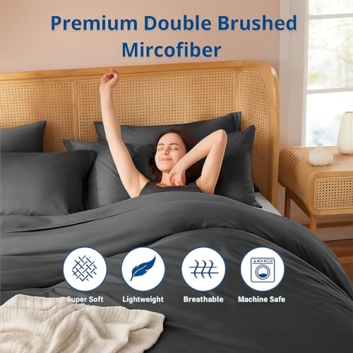 Sofrito Microfiber Ultra Soft Wrinkle Free Duvet Cover/Comforter Cover/Quilt Cover/Blanket Cover with Solid Zipper Closure & Four Corner Ties (Double - 91"x101" - Inches) - Silver Grey - Image 3