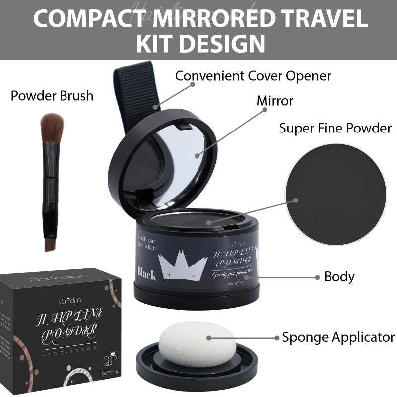 Comdian 2 Pack Hairline Powder for Women and Men, Used to Root Touch Up Hair Color, Thinning and Gray Hair Coverage and Bald Spots Coverage, Black - Image 4