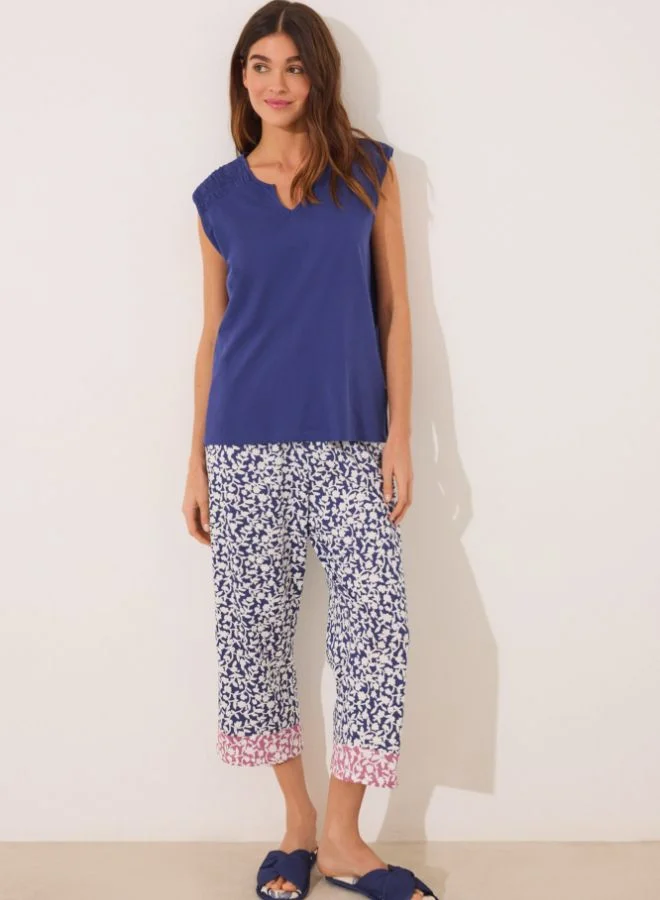 women'secret 100% cotton Capri pyjamas with blue print
