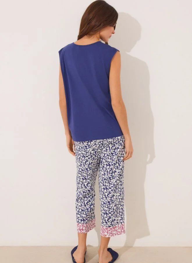 women'secret 100% cotton Capri pyjamas with blue print