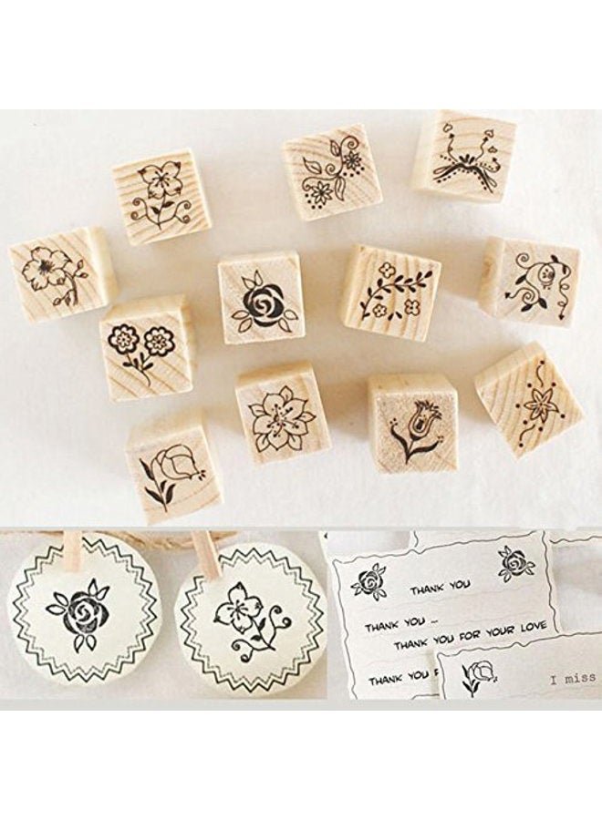 12 Pieces Vintage Stamps, Wooden Rubber Stamps with Flower Lace for Letters Diary Craft Scrapbooking