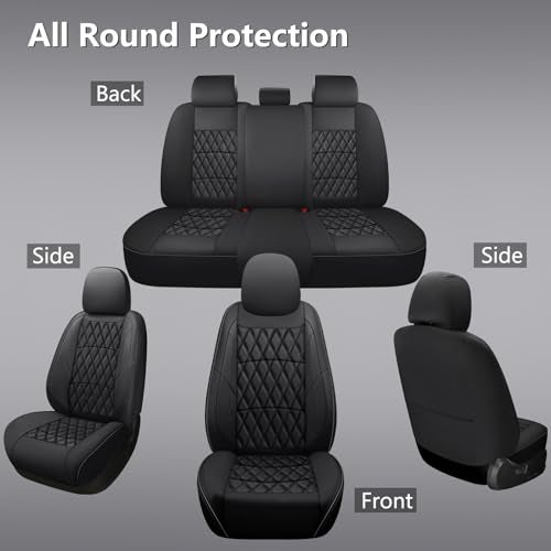 NS YOLO Leather Car Seat Covers,Universal Fit for Most Cars,SUVs and Sedans,Waterproof Luxury Leatherette Cushions, 5 Seats Protectors (Black, Full Set-5 Seats(Front and Rear)) - Image 2