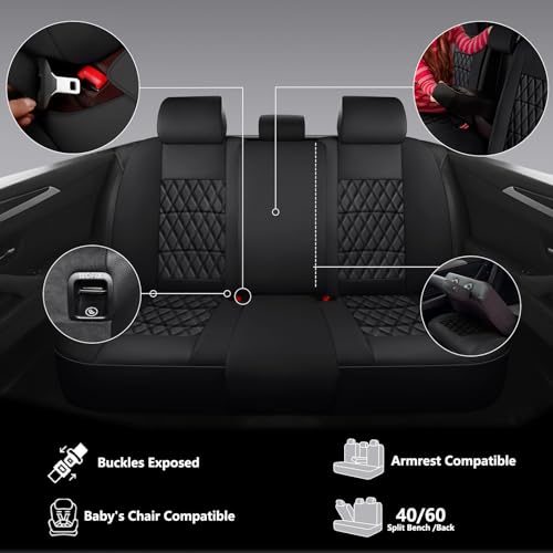 NS YOLO Leather Car Seat Covers,Universal Fit for Most Cars,SUVs and Sedans,Waterproof Luxury Leatherette Cushions, 5 Seats Protectors (Black, Full Set-5 Seats(Front and Rear)) - Image 5