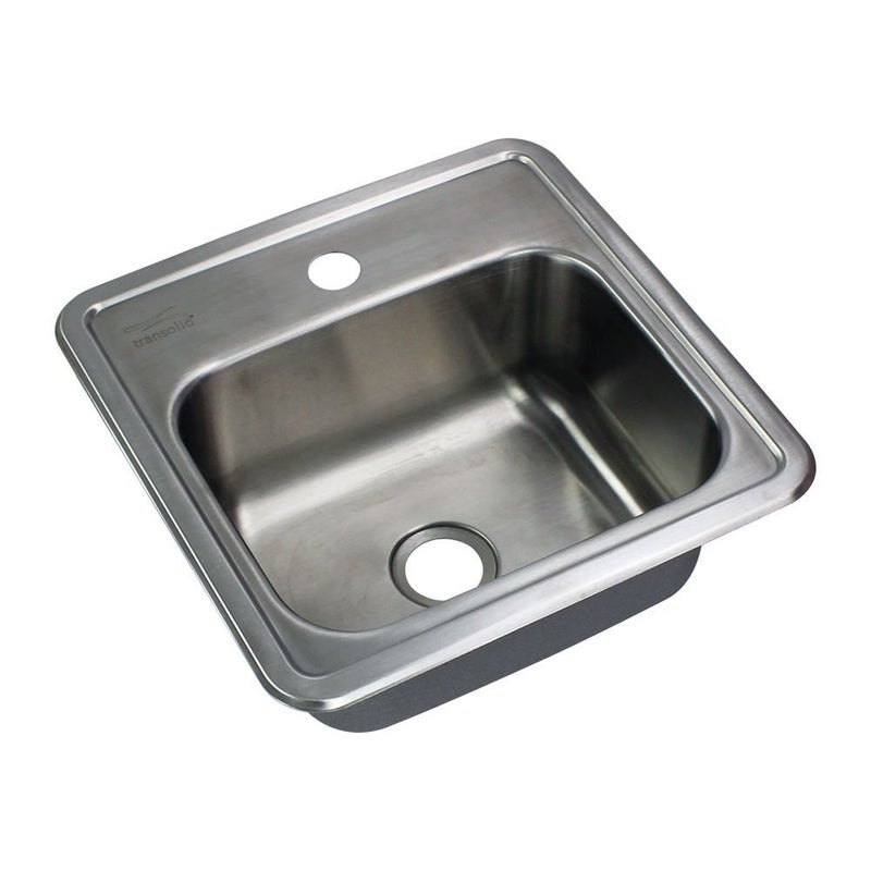 Transolid STSB15156-1 Single Bowl Kitchen Sink, 15" x 15" x 6", Brushed Stainless Steel - Image 1