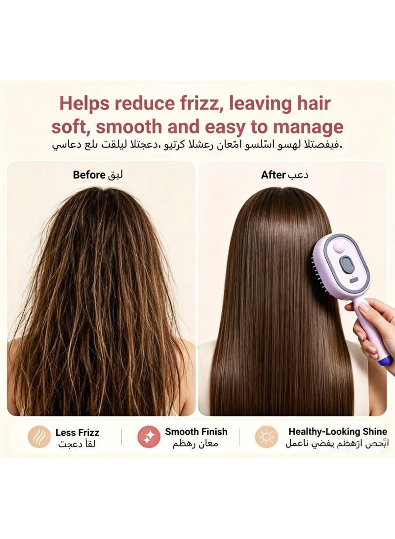 ZONBON 2026 Upgraded Electric Mist Cushion Massage Comb, 5-in-1 Self-Cleaning Steam Hair Care Comb, Anti-Tangle Shine & Smoothness Cushion Comb, suitable for women with dry, frizzy long or short hair (Purple) - Image 4