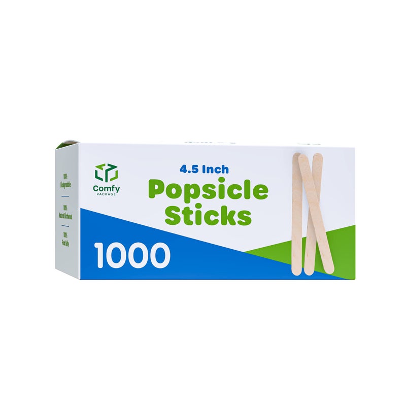GUSTO 1000 Count 45 Inch Wooden MultiPurpose Popsicle Sticks for Crafts Ice Ice Cream Waxing and Tongue Depressor Wood Sticks Formerly Comfy Package