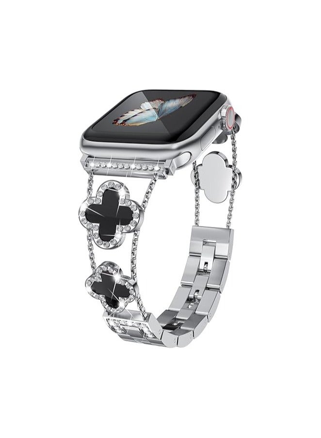diamond metal band adds sparkle to your watch - Compatible with Apple Watch Series 8/7/6/5/4/3/2/1SE/Ultra - Clover is simple and stylish, fits women's sizes 38mm 40mm 41mm 42mm  - Image 1