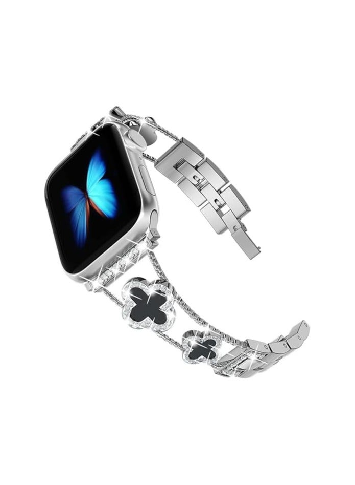 diamond metal band adds sparkle to your watch - Compatible with Apple Watch Series 8/7/6/5/4/3/2/1SE/Ultra - Clover is simple and stylish, fits women's sizes 38mm 40mm 41mm 42mm  - Image 2