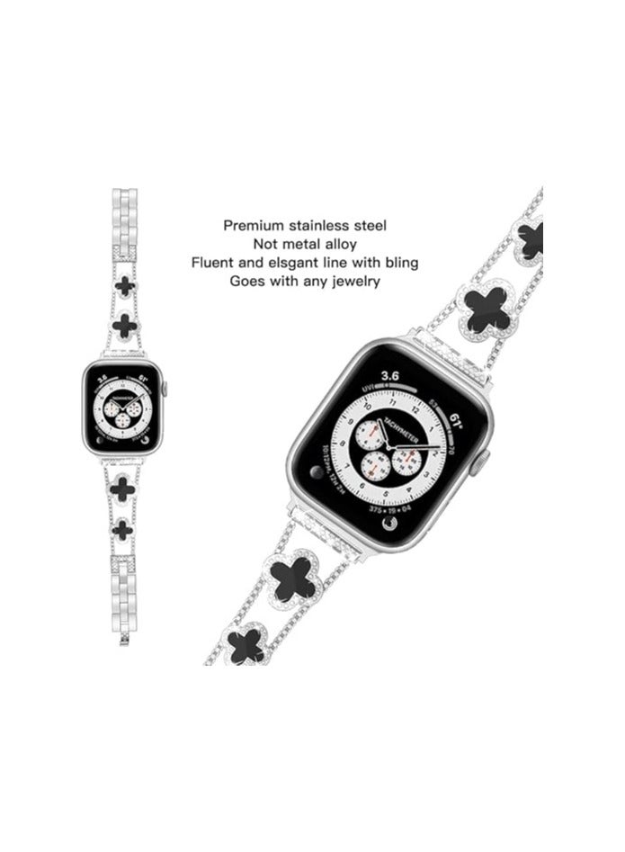 diamond metal band adds sparkle to your watch - Compatible with Apple Watch Series 8/7/6/5/4/3/2/1SE/Ultra - Clover is simple and stylish, fits women's sizes 38mm 40mm 41mm 42mm  - Image 3