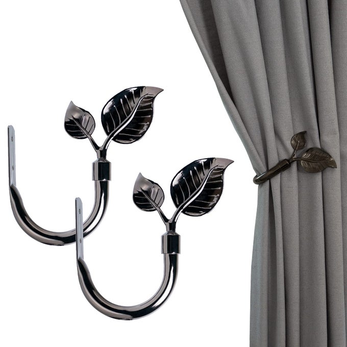 LEAF SHAPED CURTAIN HOLDBACKS 2PCS HANDMADE METAL CURTAIN SIDE HOLDERS FOR WALL ANTIQUE BRASS CURTAIN TIEBACK HOOK PULL BACKS FOR DRAPES WINDOW HOME DECORATION