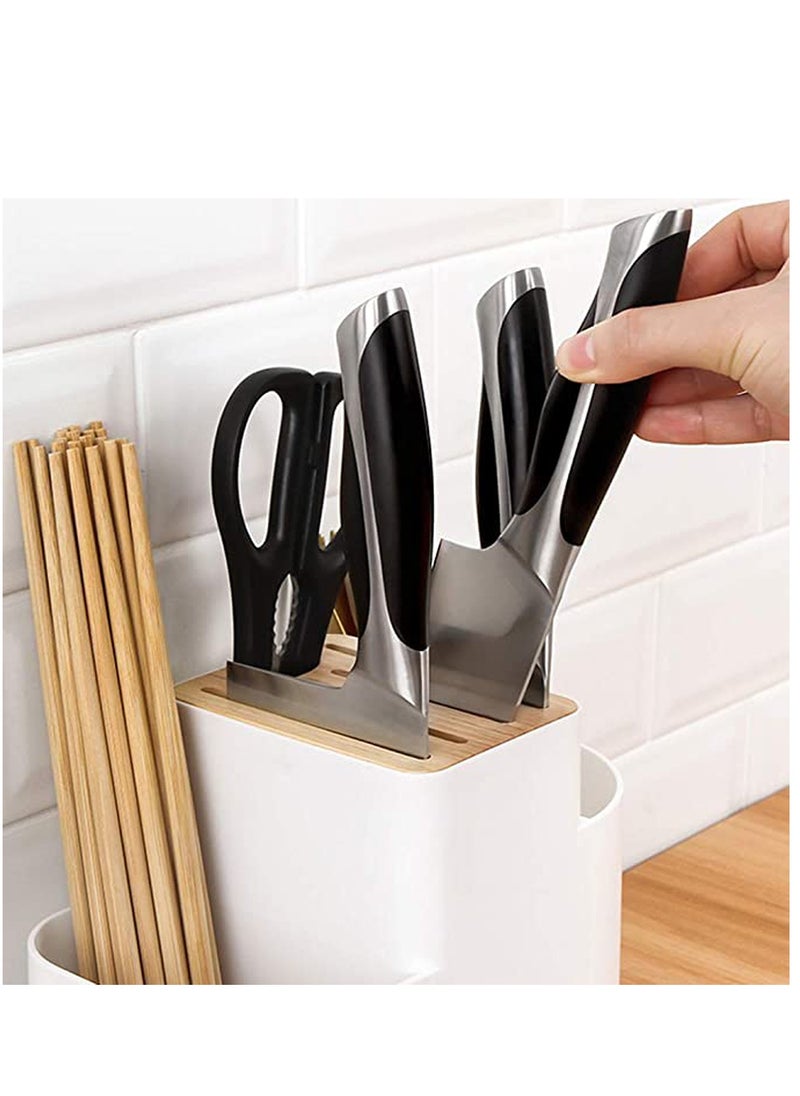 KASTWAVE - Multifunction Kitchen Storage Rack Plastic Draining Inserted Knife Block Flatware Organizer Cutlery Holder for Chopsticks Spoons - Image 1