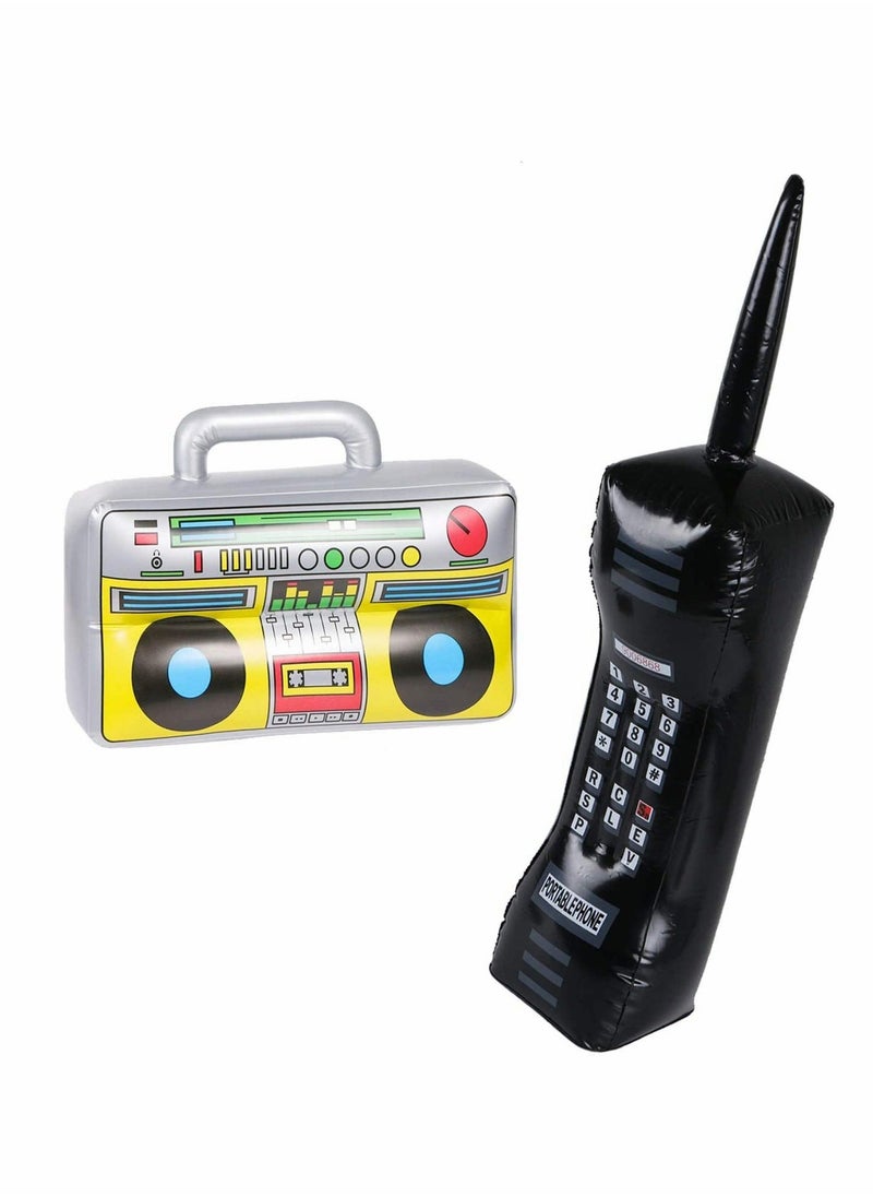 Generic - 2 Pieces Inflatable Radio Boombox Inflatable Mobile Phone Props for 80s 90s Party Supplies Decorations, Cosplay Props Throwback Party Theme Photo Booth Props Decorations - Image 1