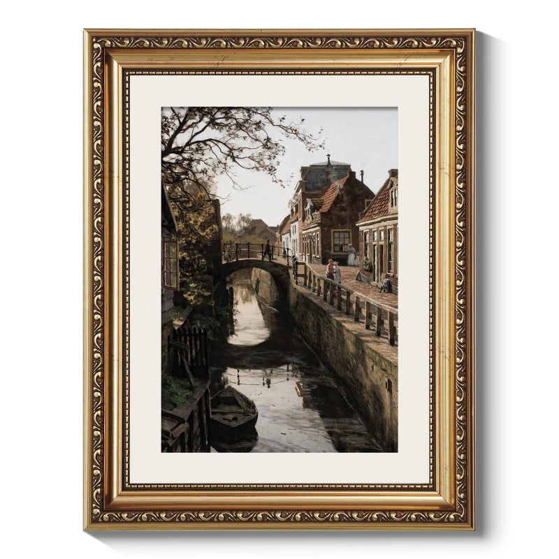 ARPEOTCY Vintage Gold Framed Country Wall Art Bedroom Living Room Dutch Town Streets Picture Wall Decor Canvas Prints Antique Picture Frame Rustic Paintings Home Farmhouse Decor 11x14 Inch - Image 2